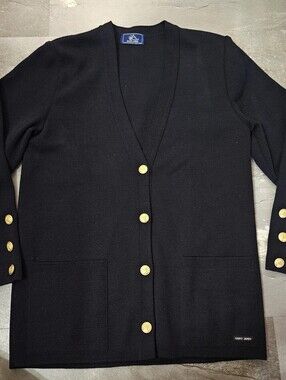 Saint James Navy Blue 100% New Wool Button Knit Cardigan Gold Buttons. France. 8